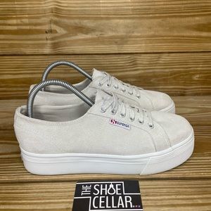 Superga Women’s 9 Sneaker White / Gray Suede Platform Lace Up Shoes